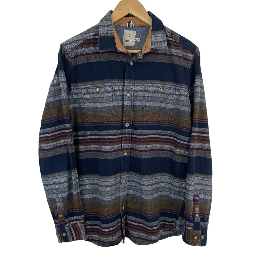 Kolby Flannel Button Down Shirt Mens M Blue Multicolour Stripe Thick Cotton EUC